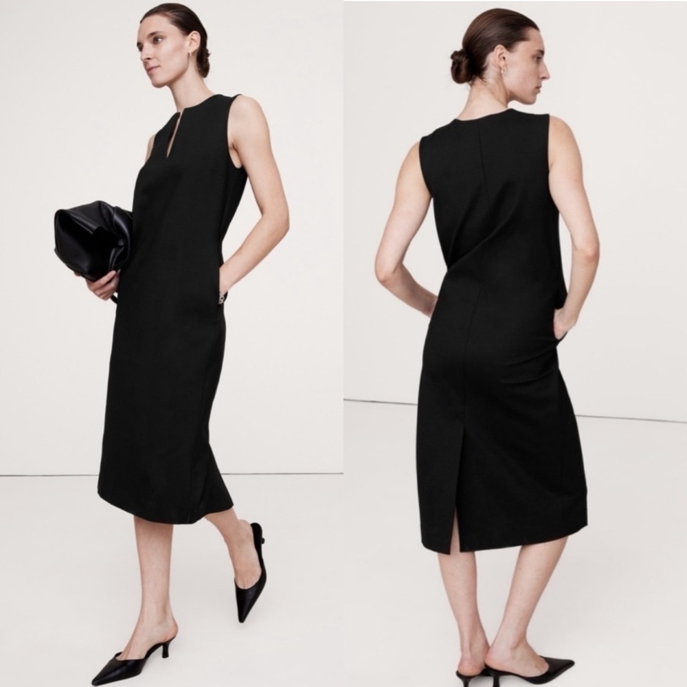 Banana Republic split neck everywhere column ponte knit midi dress